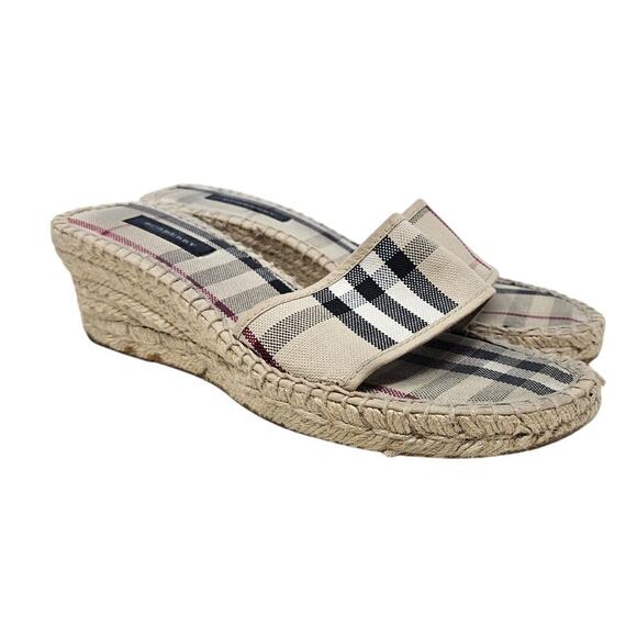 Burberry Sz 38 Nova Check Espadrille Slide Sandal Coastal Classic Canvas - Picture 1 of 3